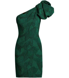Vestido Medio Largo Un Hombro Color Verde
