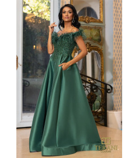 Vestido Verde Bustier de Piedra Plumas Alrededor de la Blusa