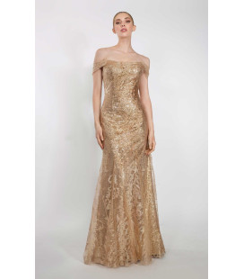 Vestido Dorado Bordado en Hilos