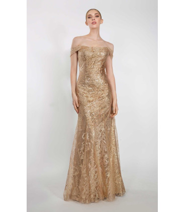 Vestido Dorado Bordado en Hilos