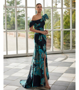 Vestido un Hombro Navy/ Aqua