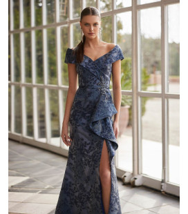 Vestido Navy/Grey Escote en V Off Sholders