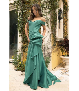 Vestido Strapless Verde Esmeralda con Chonga a un lado de la Cintura