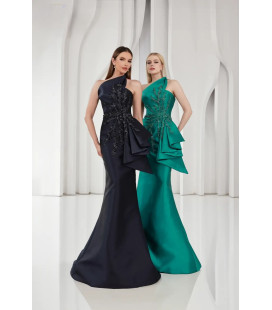 Vestido Strapless Corte Asimetrico Navy