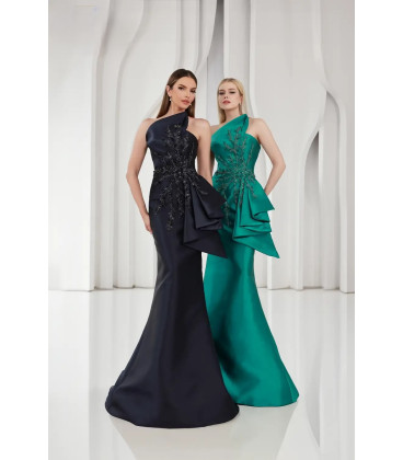 Vestido Strapless Corte Asimetrico Navy