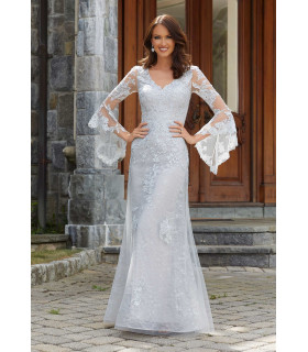 Vestido Manga Larga Asimetrica Plateado