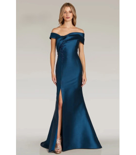 Vestido Off Sholders abertura en la Pierna Plateado