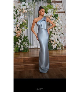 Vestido Gris un Hombro con Laza