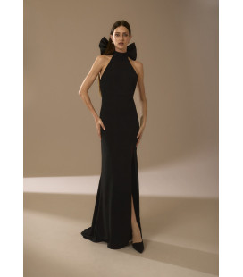 Vestido holter con laza en el cuello rojo