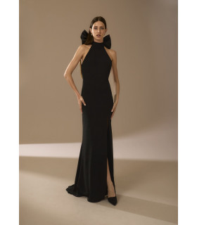 Vestido holter con laza en el cuello rojo