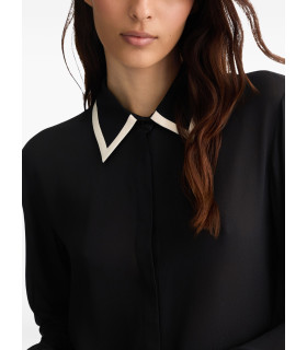 Blouse with White Collar and Cuffs
