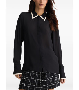 Blouse with White Collar and Cuffs