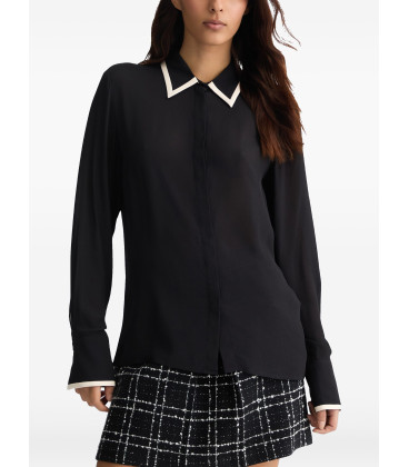 Blouse with White Collar and Cuffs