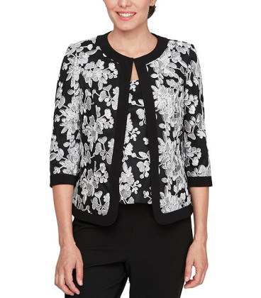 Floral Embroidered Blouse, Round Neck