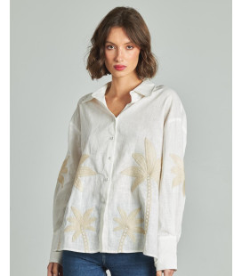 Blouse with Embroidered Palm Trees