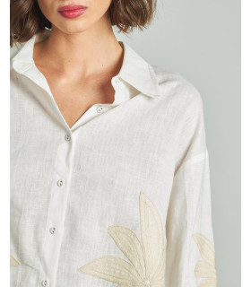 Blouse with Embroidered Palm Trees