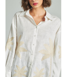 Blouse with Embroidered Palm Trees
