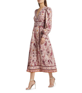 Vestido Midi de Algodón Estampado con Cinturón