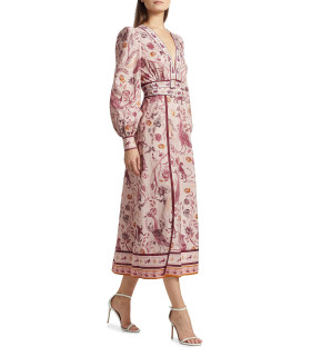 Vestido Midi de Algodón Estampado con Cinturón