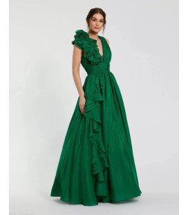 Vestido con escote en V y volantes en los hombros