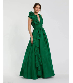 Vestido con escote en V y volantes en los hombros