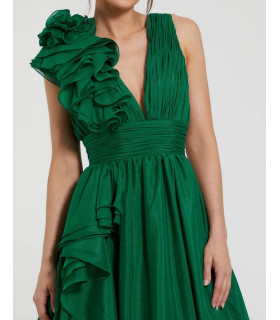 Vestido con escote en V y volantes en los hombros
