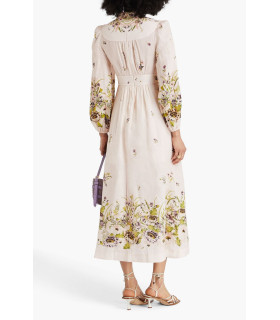 Floral-print linen midi dress