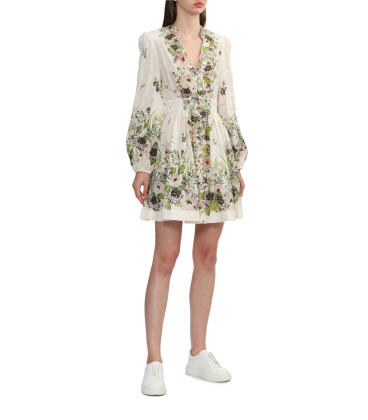 Dress with puffed sleeves and floral print