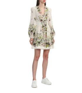 Dress with puffed sleeves and floral print