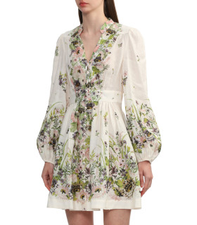 Dress with puffed sleeves and floral print