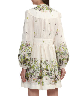 Dress with puffed sleeves and floral print