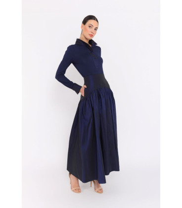 Navy blue taffeta suit