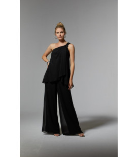 One-shoulder top and flared pants set