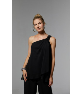 One-shoulder top and flared pants set