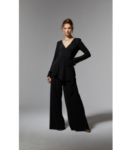 V-neck top and flared pants set