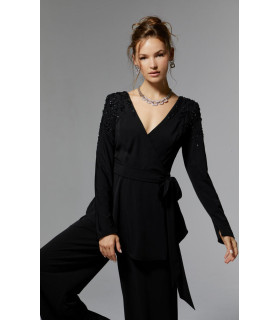 V-neck top and flared pants set