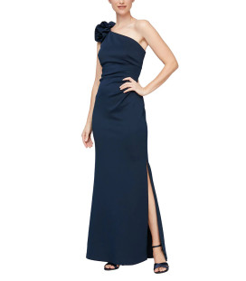 One-shoulder dress with 3D flower