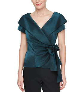 Blusa con cuello V y lazo en la cintura