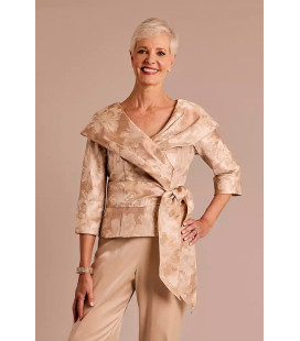 Chaqueta con cuello chal y lazo frontal con estampado floral