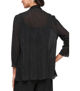 Blusa con chaqueta abierta, cuello redondo y mangas 3/4