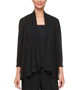 Blusa con chaqueta abierta, cuello redondo y mangas 3/4