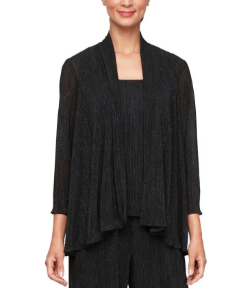 Blusa con chaqueta abierta, cuello redondo y mangas 3/4