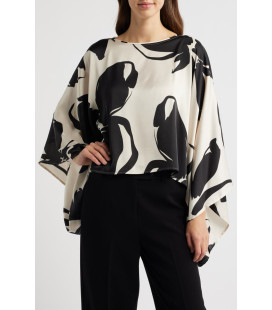 Floral print cape blouse