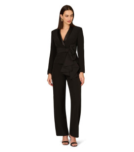 Bow Long Sleeve Stretch Crepe Jumpsuit
