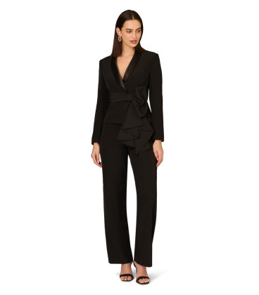 Bow Long Sleeve Stretch Crepe Jumpsuit