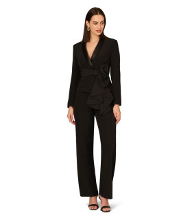 Bow Long Sleeve Stretch Crepe Jumpsuit