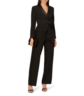 Bow Long Sleeve Stretch Crepe Jumpsuit