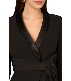 Bow Long Sleeve Stretch Crepe Jumpsuit