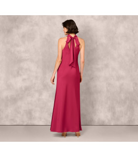Satin halter dress with bow at back