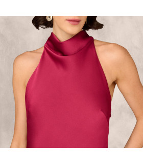 Satin halter dress with bow at back